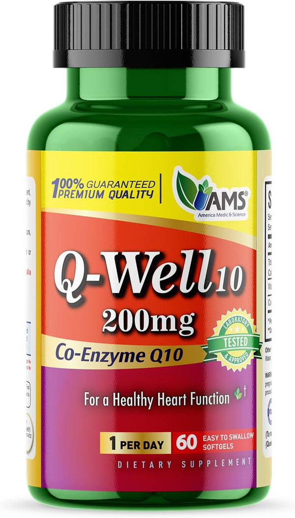 America Medic & Science Q-Well-10 (60 Count) | CoQ10 200mg Softgels |