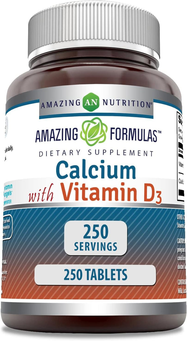 Amazing Formulas Calcium with Vitamin D3 Supplement | 250 Tablets | Non-GMO | Gluten Free | Made in USA