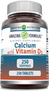 Amazing Formulas Calcium with Vitamin D3 Supplement | 250 Tablets | Non-GMO | Gluten Free | Made in USA