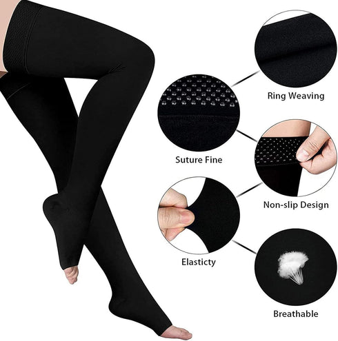 Thigh High 20-32 mmHg Compression Stocking - Toeless Compression Socks for Women & Men Circulation with Silicone Dot