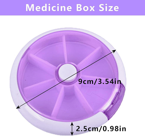 INVODA Weekly Pill Organizer, 7 Day Pill Dispenser with 3 Times Compartments, Push Button Rotate, Purple