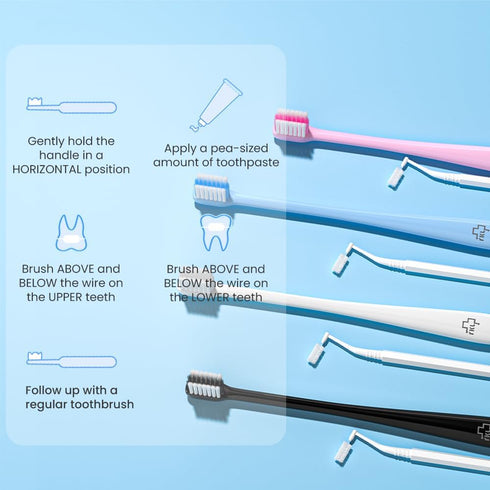 Y-Kelin V-Shaped Orthodontic Toothbrush for Braces, Soft Bristle with Inter Dental Brush, 4 Count