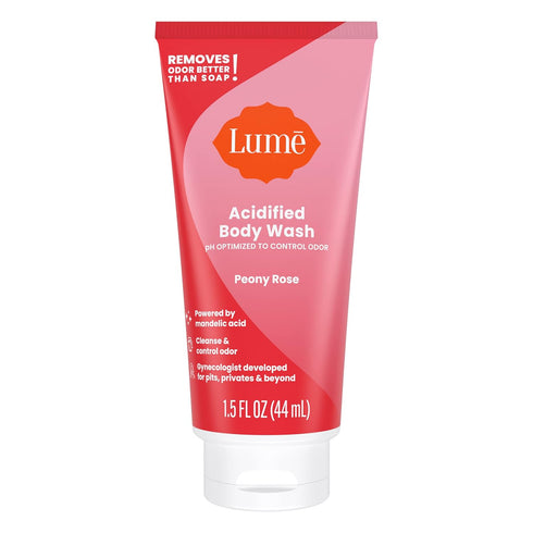 Lume Acidified Body Wash 5 Pack Minis - 24 Hour Odor Control - Moisturizing - 2 ounce Tubes (Clean Tangerine, Lavender