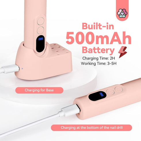 SAVILAND Professional Electric Nail File, 20000RPM Portable Efile Nail Drill, Pink Rechargeable Nail Drill for Gel