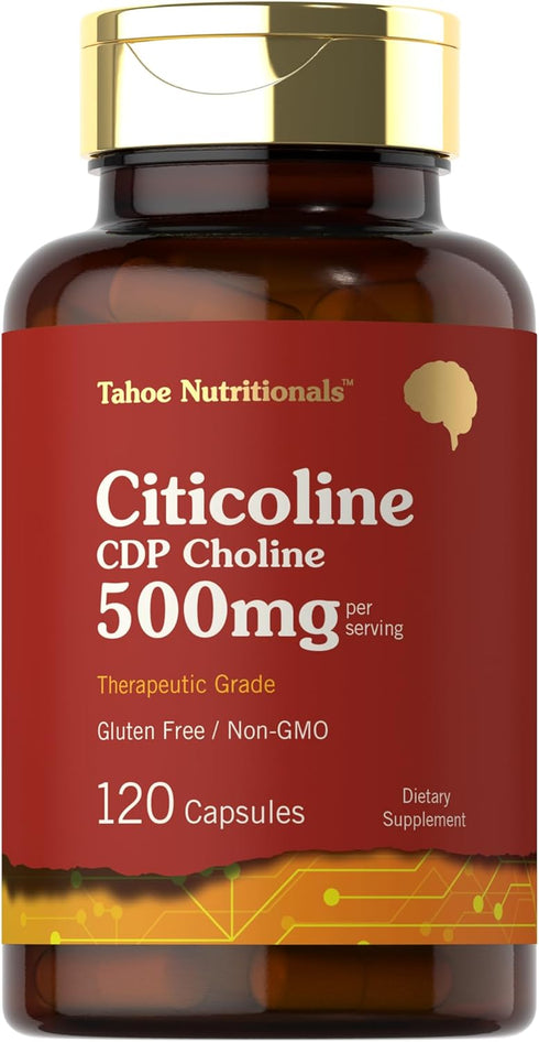 Citicoline 500mg, 120 Capsules - CDP Choline Supplements, Therapeutic Grade, Gluten Free & Non-GMO