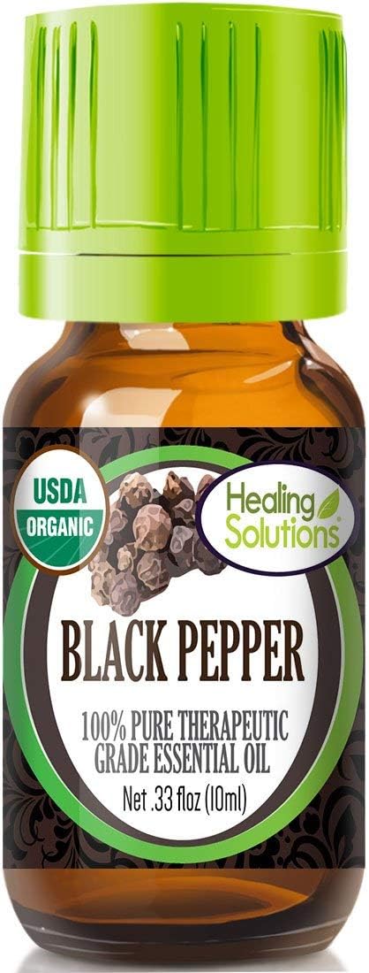 Healing Solutions Black Pepper Essential Oil, Organic & Pure, 10ml (0.33 oz) for Skin, Diffuser & Aromatherapy