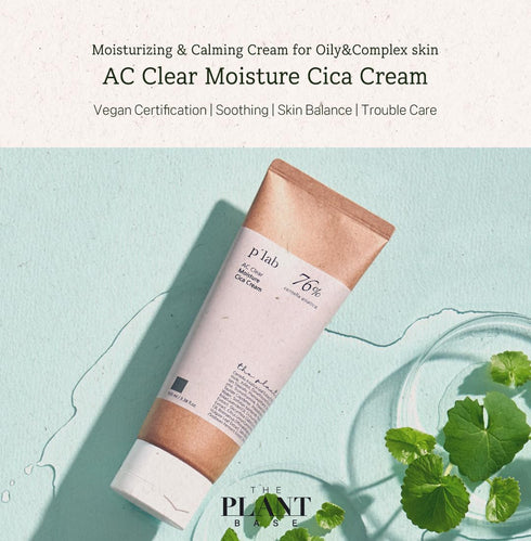 THE PLANT BASE AC Clear Moisture Cica Cream, 100ml / 3.38 Fl oz | Korean Skincare, Centella asiatica 76%
