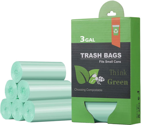 Small Trash Bags, 2.6 Gallon Green Compostable Bathroom Wastebasket Can Liners, 125 Count (Pack of 1) Mini Bags