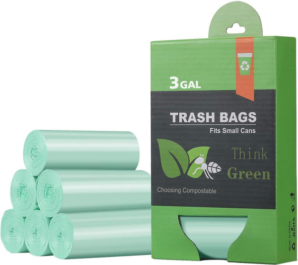 Small Trash Bags, 2.6 Gallon Green Compostable Bathroom Wastebasket Can Liners, 125 Count (Pack of 1) Mini Bags