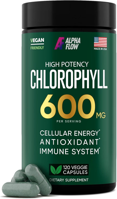 Chlorophyll Capsules 600 mg - Natural Chlorophyll Pills for Women & Men, BioAvailable Supplement for Energy, Immunity,