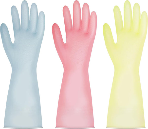 BOOMJOY Heavy Duty PVC Cleaning Gloves, Reusable Medium Gloves for Kitchen, Bathroom, Gardening, Pet Care - 3 Pairs