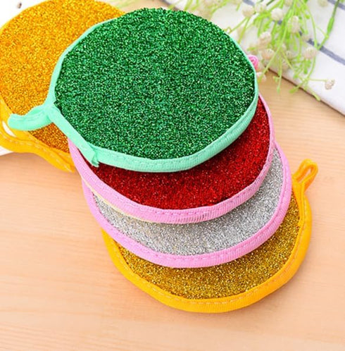 4 pcs Multi-Purpose Kitchen Double Side Round Dishwashing Sponge Scrubber Cleaning Tool