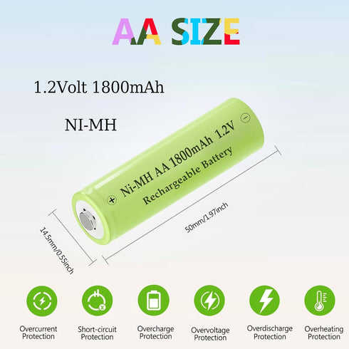 Teneyuuo 1.2v 1800mAh Devices,4 Packs 1800mAh Ni-Mh Rechargeable AA Batteries High Capacity for Outdoor Solar