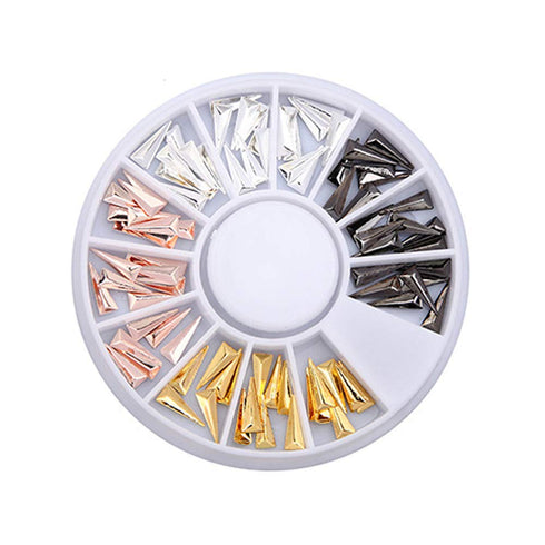 WOKOTO 8 Boxes 3D Geometry Metal Gold Nail Charms Set, Mix-Shape Nail Jewelry Decorations with 1pc Tweezers and Wax