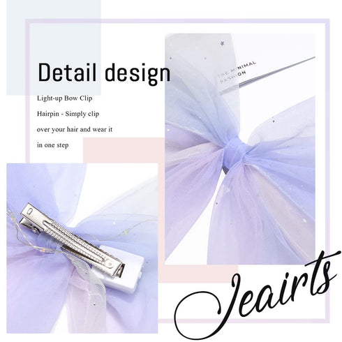 Jeairts LED Bow Clip - Glowing Rainbow Veil Wedding Hair Piece, Colorful Tulle Bow with Clips for Bachelorette Party