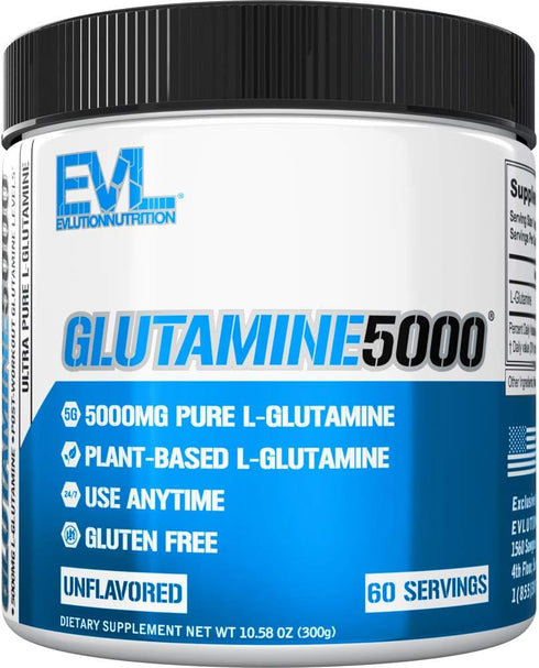 Pure Vegan L-Glutamine Powder Supplement - Evlution Nutrition 5g for Post Workout Recovery and Gut Health