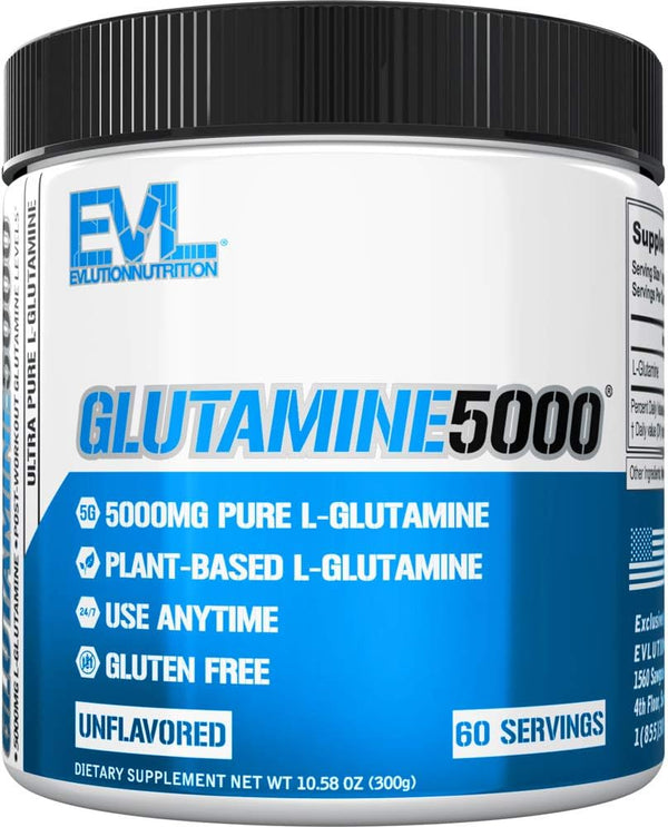 Pure Vegan L-Glutamine Powder Supplement - Evlution Nutrition 5g for Post Workout Recovery and Gut Health