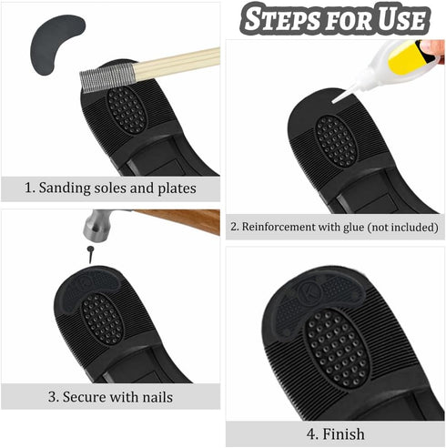 30PCS Heel Plates, Black Heel Taps Rubber Tips Sole Repair Pad Replacement with Nails