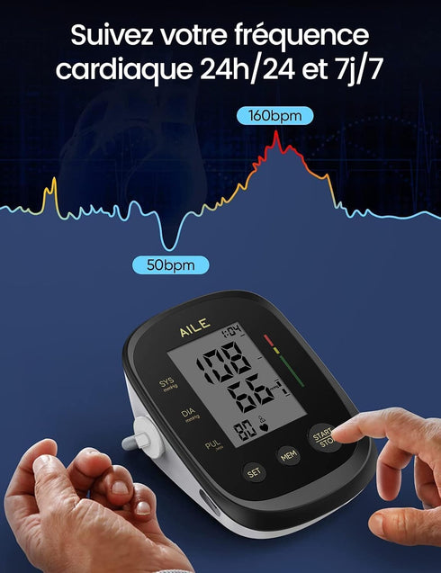 AILE Blood Pressure Monitor, Automatic Upper Arm Blood Pressure Machine with Large Cuff (8.7"-16.5", Black)