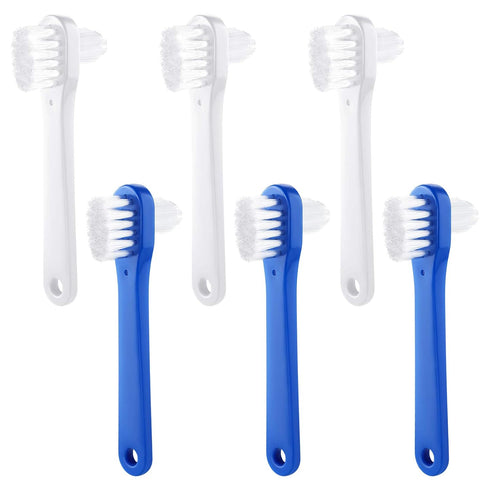 Denture Brush Dual Head Toothbrushes, Hard Cleaning Brush for False Teeth, 2 Colors (6 Pieces)