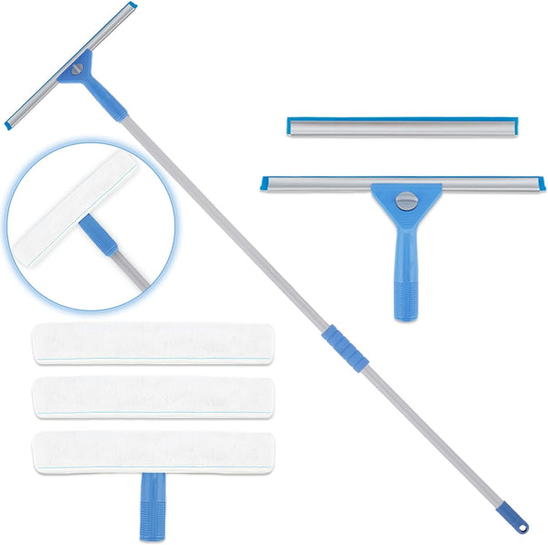 Window Squeegee Washing Kit for High Windows, Shower Glass Door, Mirror Cleaning, with 69-inch Extension Pole & 2