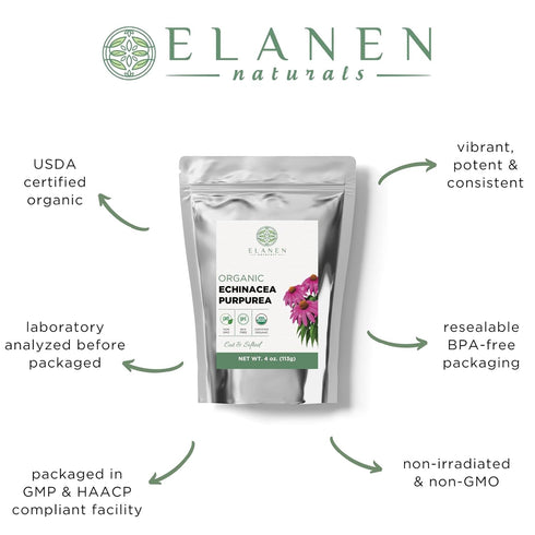 Organic Echinacea Purpurea 4 oz. (113g), USDA Certified Organic Dried Echinacea Tea, Premium Echinacea Herb, Loose Purpurea, Purple Coneflower, Cut & Sifted