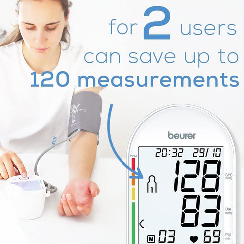 Beurer BM55 Blood Pressure Machine – XL Backlit Display, Automatic Cuff, and Portable Storage Kit for 2 Users