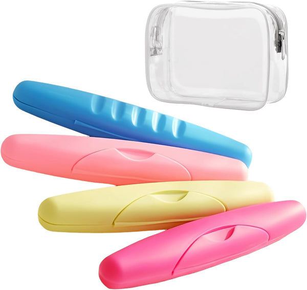 4 Packs Toothbrush Travel Case, Portable Holder with Large Toiletry Bag for Travel, Business Trip, Camping, Home