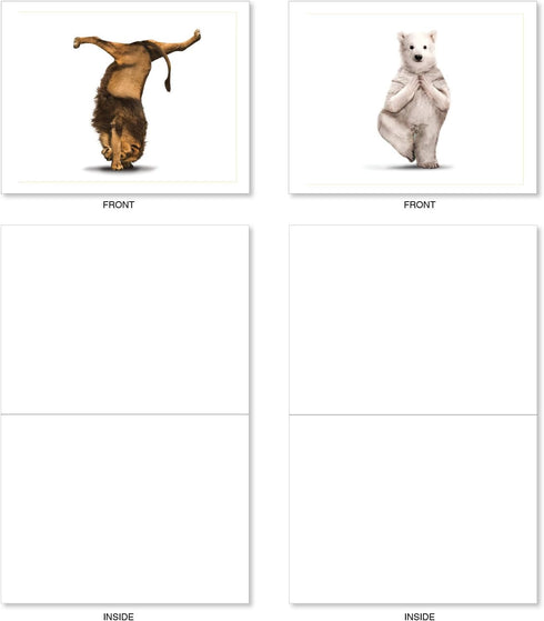 The Best Card Company - 20 Blank Yoga Animal Cards (4 x 5.12 Inch) - Kids Set (10 Designs, 2 Each) - Zoo Yoga