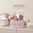 SUNFICON Preppy Skincare Organizer, Pink Makeup Holder with Large Display Case and Dust Free Cover, 2 Roomy Drawers
