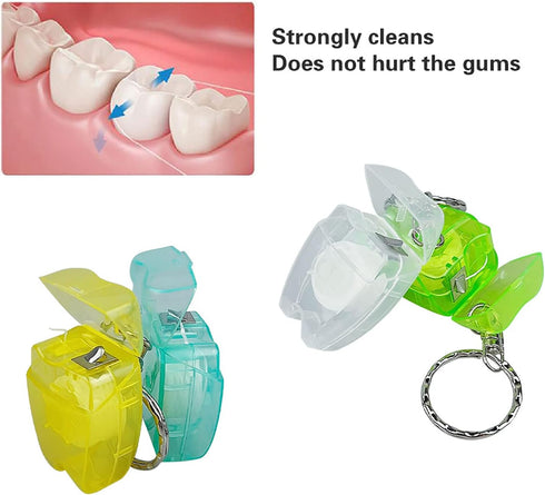 20Pcs Portable Dental Floss Key Chain, Tooth Shaped Flat-Line Design Cleaning Oral Care Hygiene 15M Length
