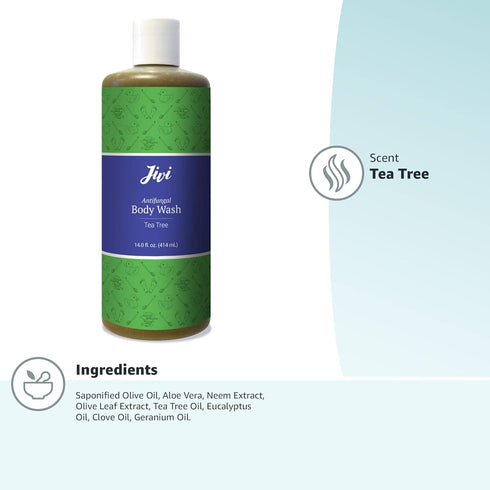 Jivi 14 Oz, Antifungal Body Wash, Treats Athletes Foot, Toenail Fungus, Ringworm, Jock Itch, & More, Tea Tree, Fl green