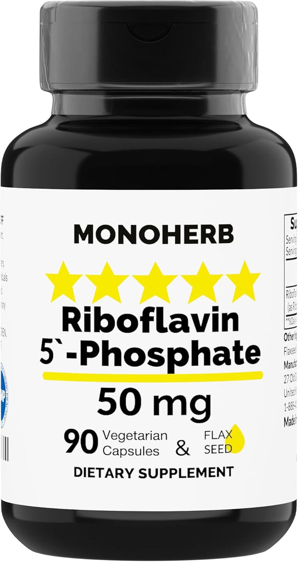 Riboflavin 5'-Phosphate 50 mg - 90 Vegetarian Capsules - Bioactive Vitamin B2 - Made in USA