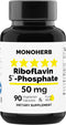 Riboflavin 5'-Phosphate 50 mg - 90 Vegetarian Capsules - Bioactive Vitamin B2 - Made in USA