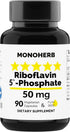 Riboflavin 5'-Phosphate 50 mg - 90 Vegetarian Capsules - Bioactive Vitamin B2 - Made in USA