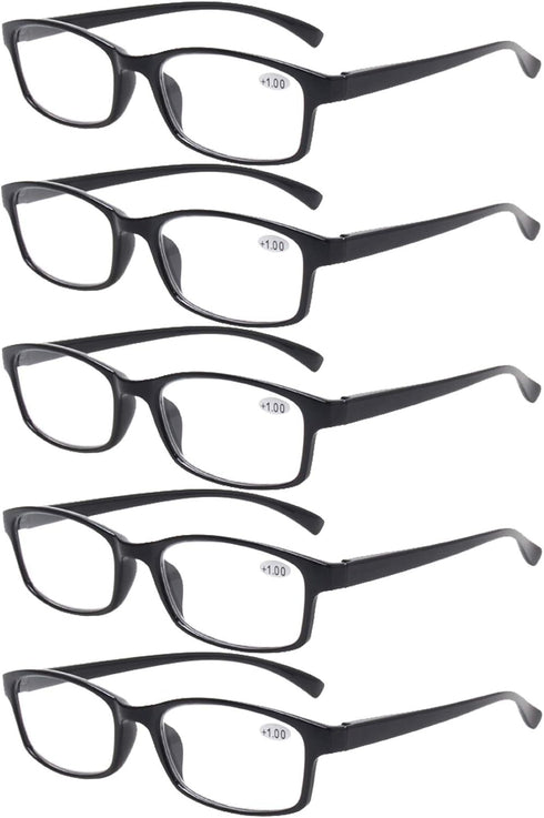 NORPERWIS Reading Glasses, 5 Pairs Quality Readers with Spring Hinge for Men and Women (5 Pack Black, 1.25)