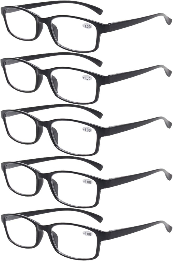Reading Glasses 5 Pairs Vintage Spring Hinge Readers for Men and Women (5 Pack Black, 1.0)