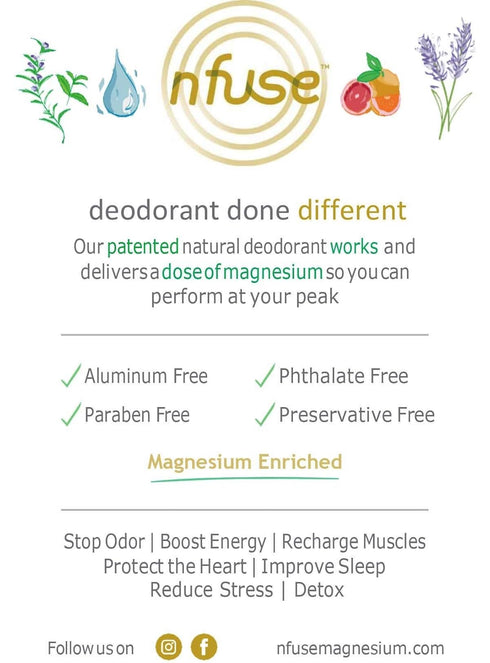 nfuse Natural Magnesium Roll-on Deodorant with Aromatherapeutic Essential Oils - Lavender: Relax + Restore