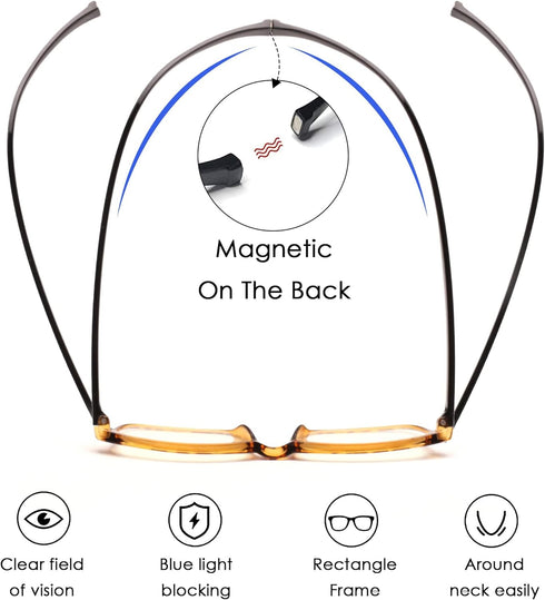 JM 2 Pack Magnetic Reading Glasses for Men Women, Hang Neck Blue Light Blocking Computer Readers, Tortoise & Clear +3.0