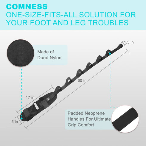 Foot and Calf Stretcher Strap for Plantar Fasciitis, Heel Spurs, Foot Drop, Achilles Tendonitis, Black
