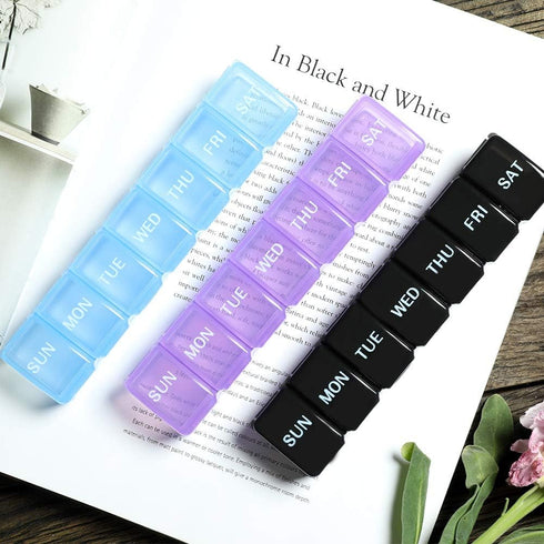 2 Packs Small Weekly Pill Organizer | Pocket Daily Pill Case for Pills, Vitamins, Fish Oil, Supplements | Purple