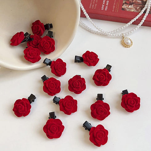 Red Mini Rose Hair Clip for Women Flower Hair Barrettes Headpiece Hair Vintage Bridal Hair Pins for Girls Wedding Halloween Christmas Birthday Party Mother's Valentine Day