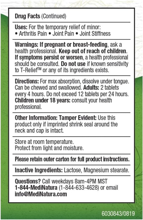 T-Relief Arthritis Arnica +12 Natural Pain Medicines, 100 Tablets for Joint Pain Relief in Women & Men