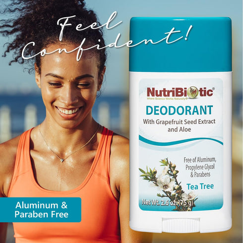 NutriBiotic Tea Tree Deodorant Stick, 2.6 Ounce with GSE, Aloe, Witch Hazel, Vegan & Free of Aluminum