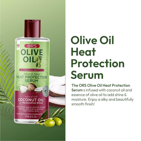 ORS Olive Oil Heat Protection Hair Serum, 6 Ounces, Infused with Coconut Oil