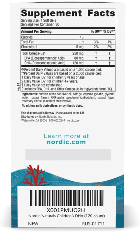 Nordic Naturals Children’s DHA, Strawberry - 120 Mini Chewable Soft Gels for Kids - 250 mg Omega-3, 30 Servings