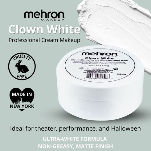 Mehron Makeup Clown White Professional Face Paint Cream, 7 oz for Stage, Film, Cosplay, Halloween