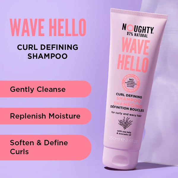 Noughty Wave Hello Curl Defining Shampoo, 97% Natural, Sulphate-Free Vegan Haircare, 250ml
