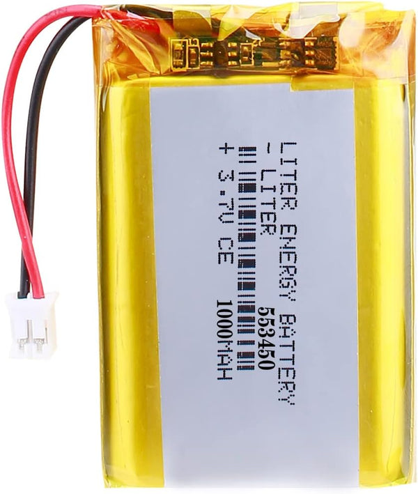 Liter Energy 3.7V Lipo Battery 1000mAh, Rechargeable Lithium Polymer 553450 with JST Connector