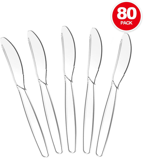 Heavy Duty Plastic Knives, Clear Disposable Party Supply, Pack of 80